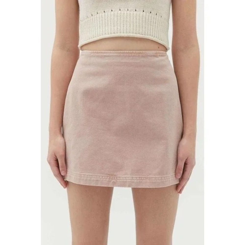 Urban Outfitters BDG Sara Twill High-Waisted A-Line Mini Skirt Pink Denim